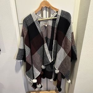 LOFT Multicolor Plaid Tunic with Pom-Poms